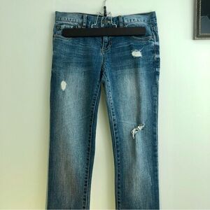I LOVE H81 Distressed Jeans Denim Pants 24 F21 Ripped Full Length Straight Leg